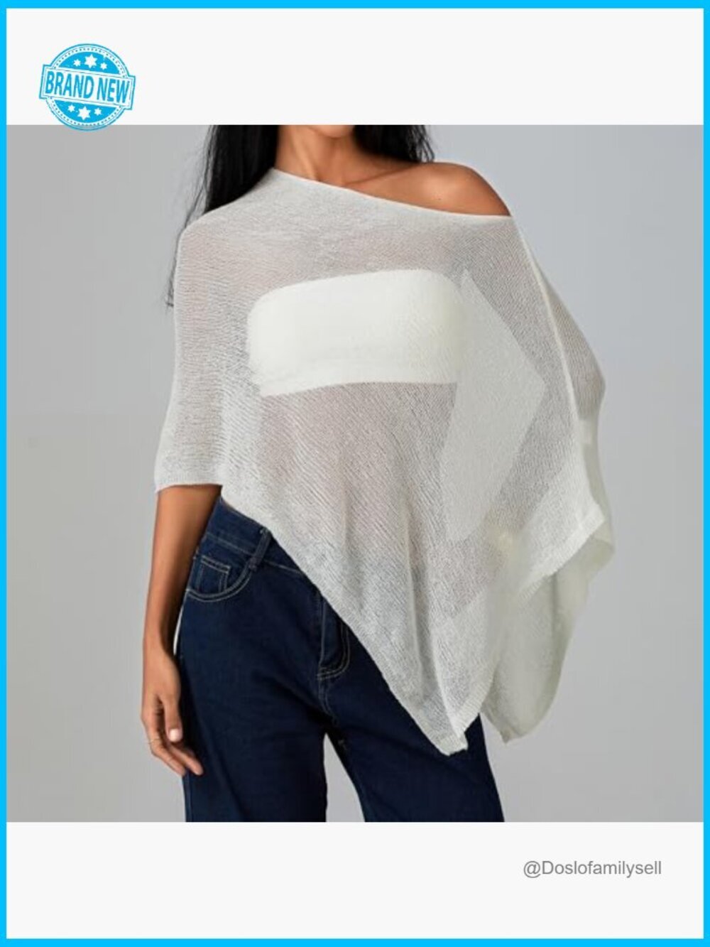 Sheer Crochet Poncho Top Y2K Knitted Summer Mesh Asymmetrical Cover Up - Picture 4 of 6